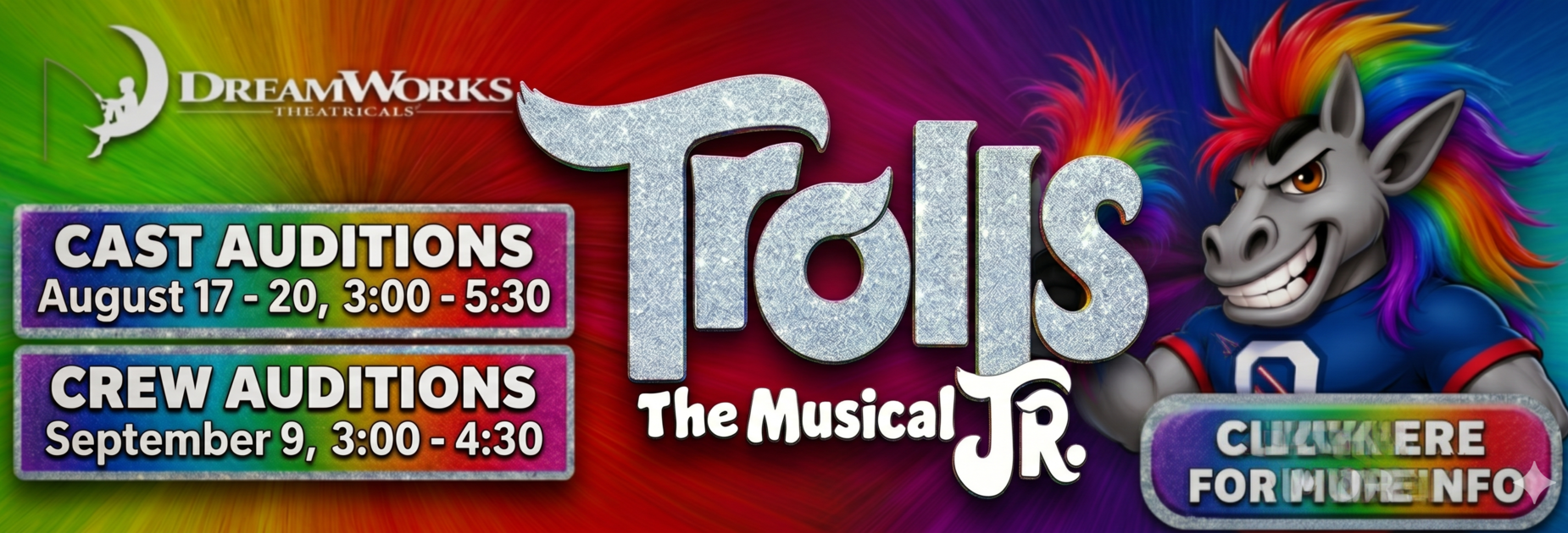 Trolls Audition Info Banner.  Click the banner for more info