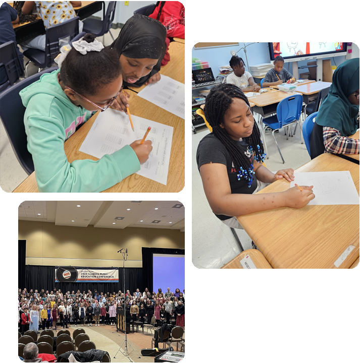 Smiling high school graduates in navy blue caps and gowns standing in line during a graduation ceremony.