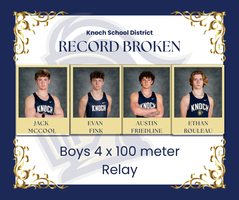 record broken - four boy athletes in track uniforms
