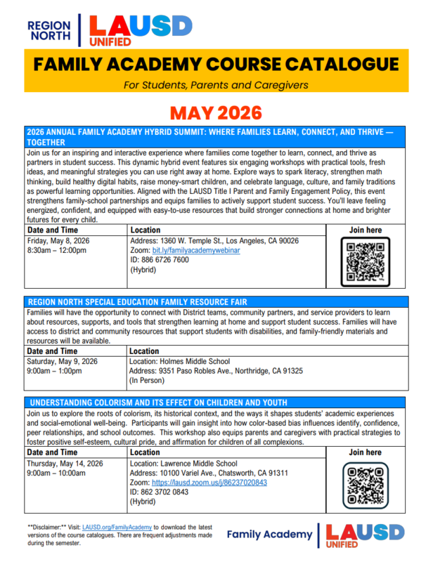 Region North May Family Academy Flyer