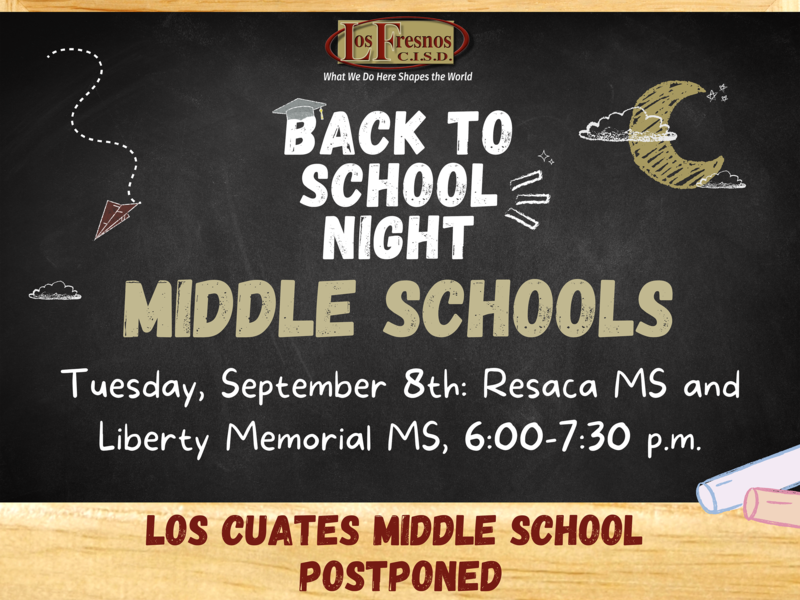 Middle School Back to School postponed