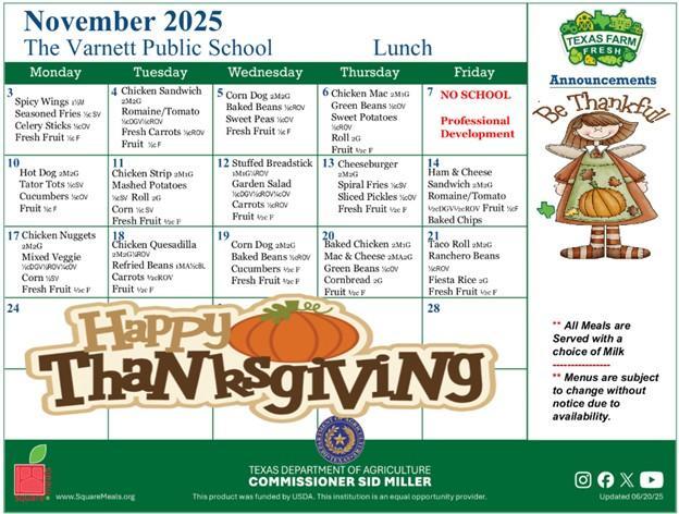 November Lunch Menu!