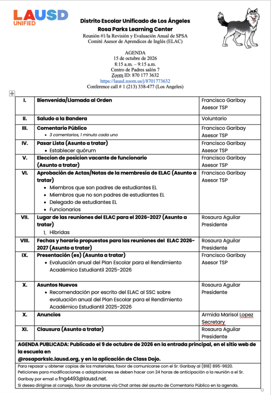ELAC Agenda Spanish