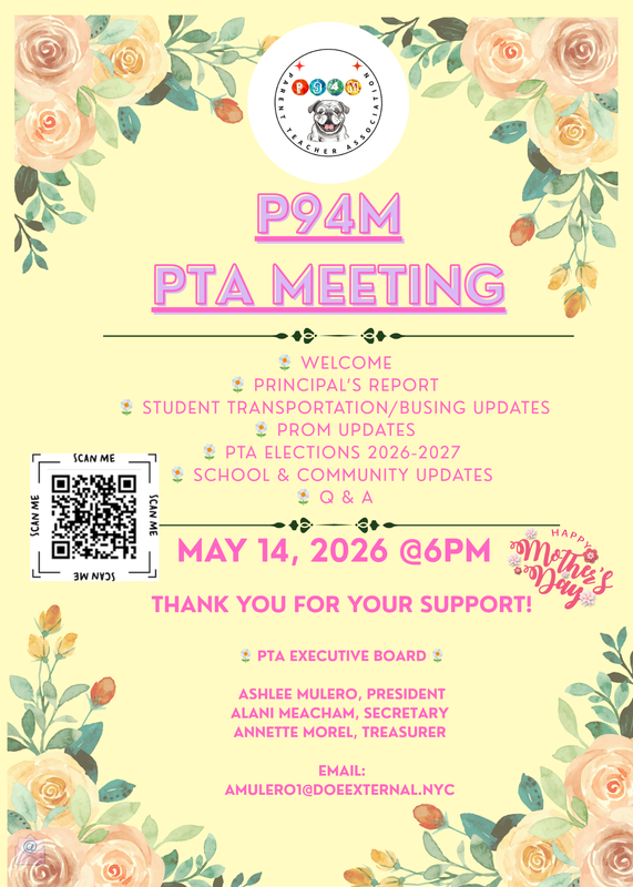 Flyer for P94M's May PTA Meeting (English)