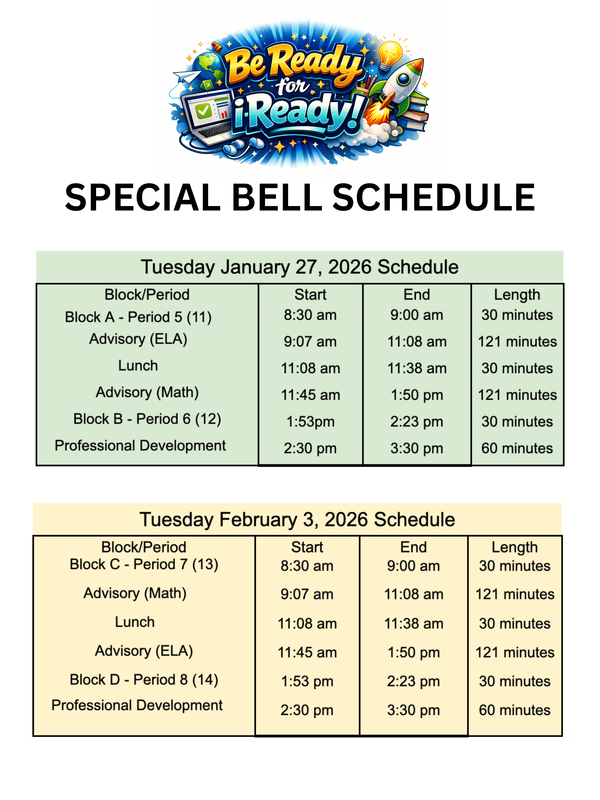 iReady Testing Schedule