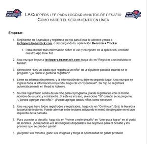 Read to Achieve Letter Explaining How to Register to Track Minutes in Spanish