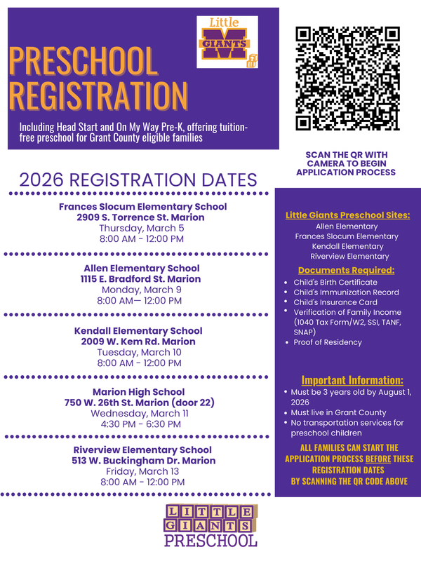 flier - Little Giants Preschool enrollment 2026-27
