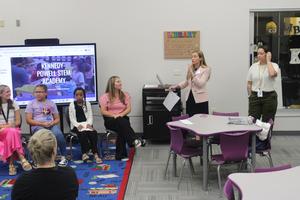 Students and teachers participate in a panel discussion during PLTW Showcase