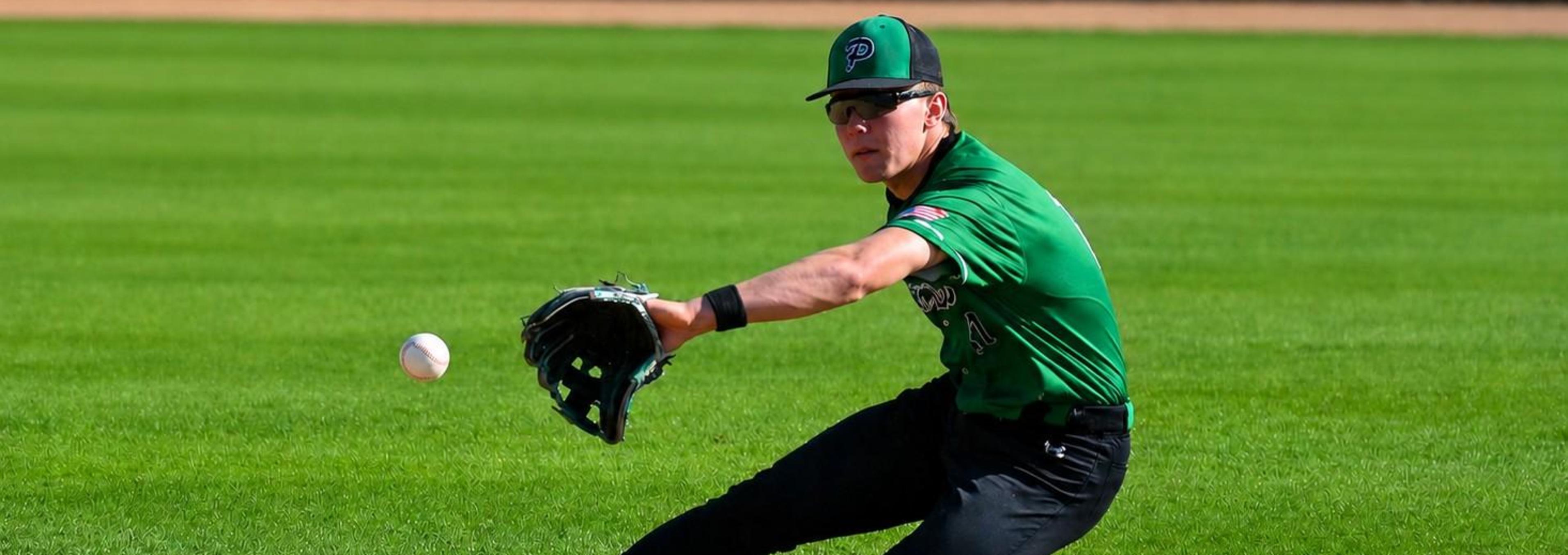 Pierre Governors Baseball shortstop catching the ball.