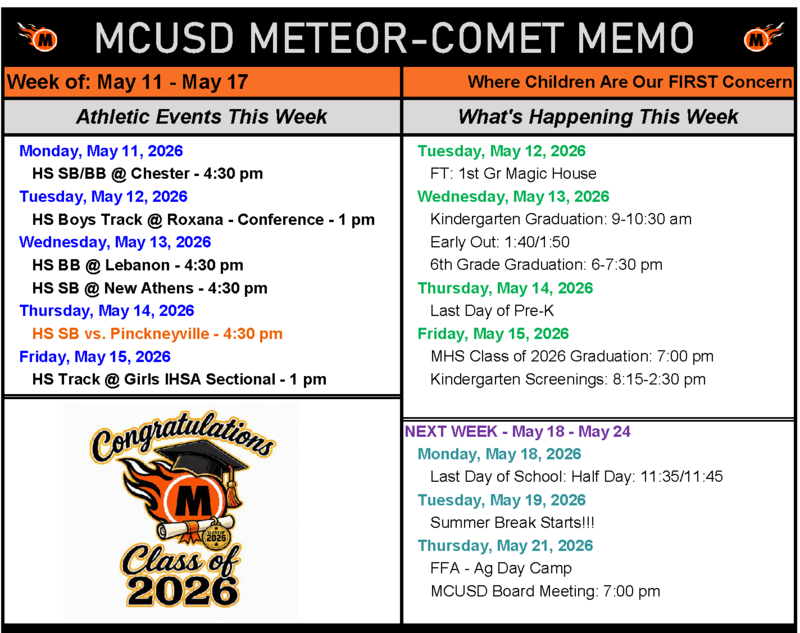 MCUSD Weekly Memo May 11 to May 17 Featured Photo