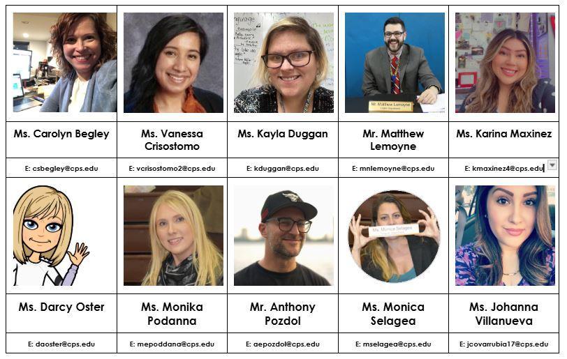 Pictures of each of the English Department teachers with their names and email addresses.