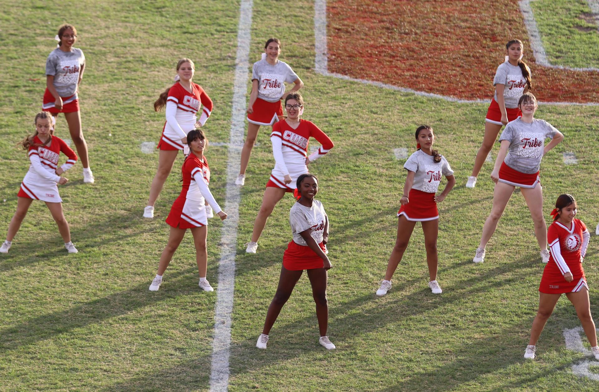Combined cheer performing at halftime of the football game