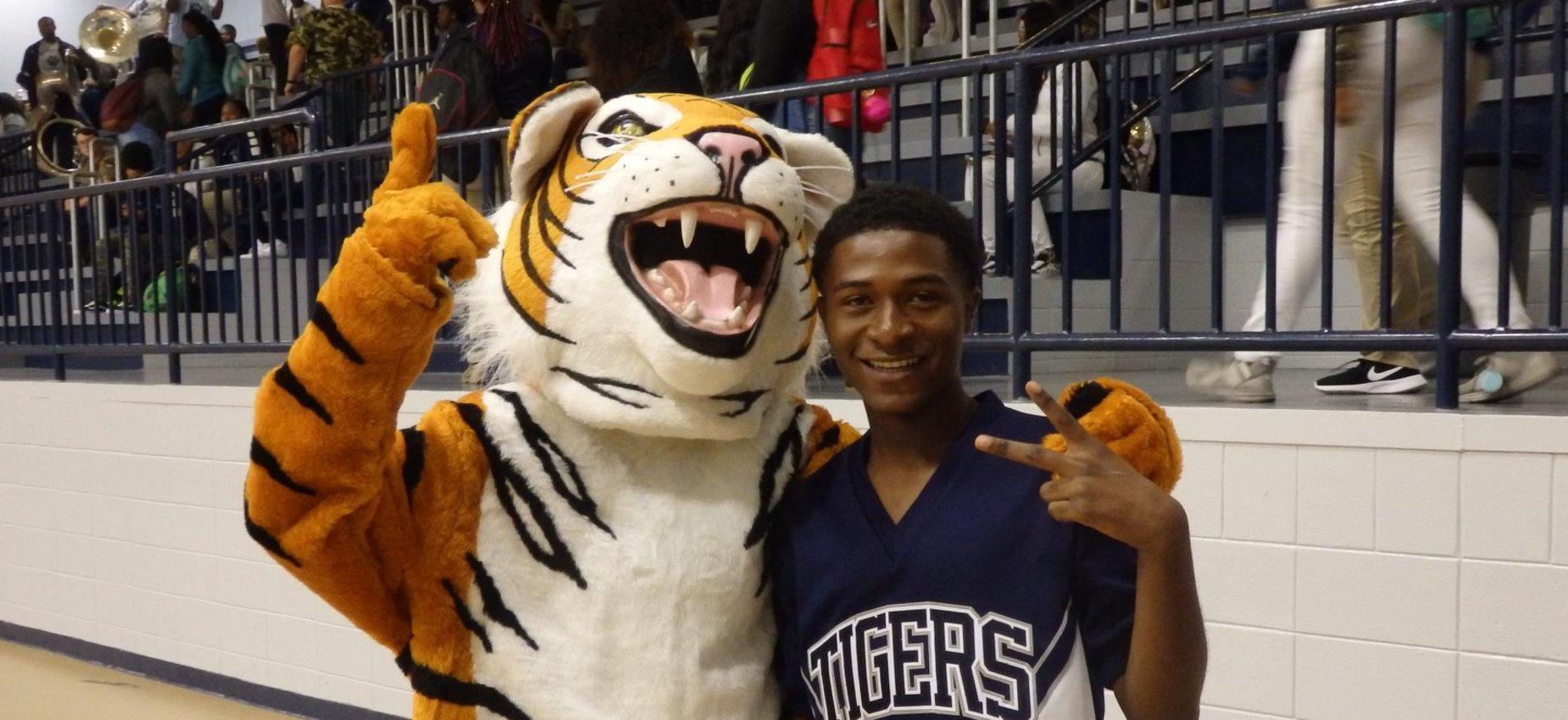 student and mascot