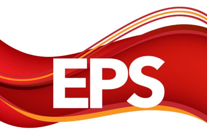 EPS logo, crimson and gold waves