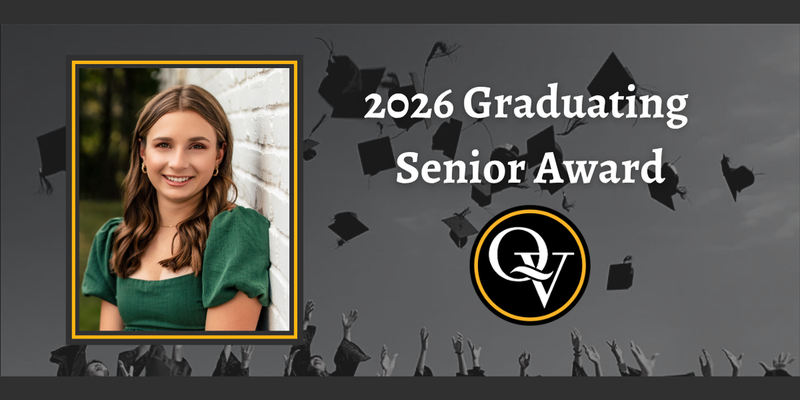 Image announces the 2026 Graduating Senior Award and includes a photo of a young woman in a green shirt posing for a senior picture.