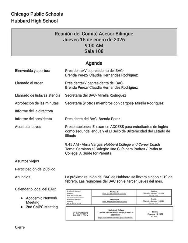 Agenda del BAC 1/15/2026