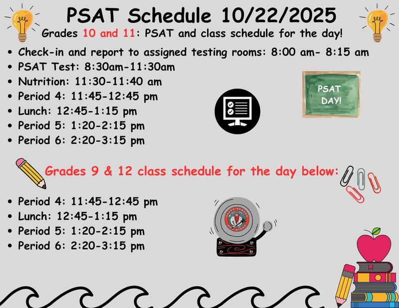 PSAT Schedule October 22nd Thumbnail Image