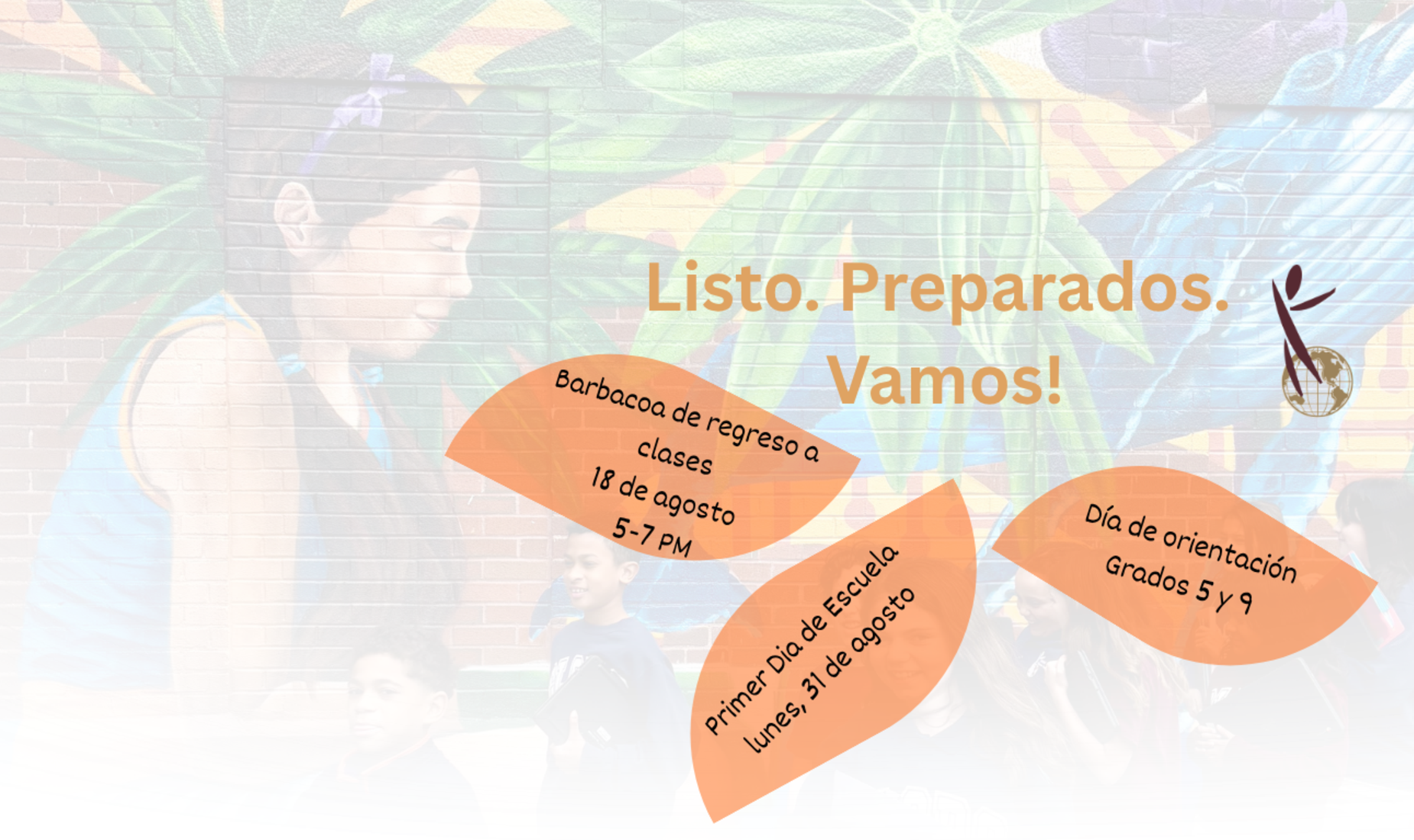 Colorful announcement about classes and orientation, featuring a child and vibrant background.