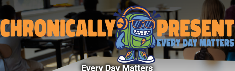Words Chronically Present Attendance matters with a robot in the background