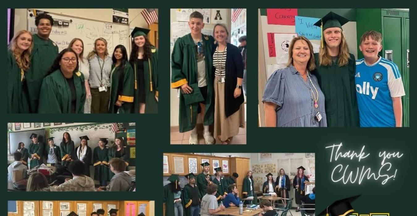 Collage of graduation moments, featuring students in gowns, classrooms, and celebrations.