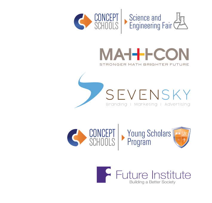 The Concept Schools Science and Engineering Fair logo, MathCON logo, Sevensky logo, CYSP logo and Future Institute logo