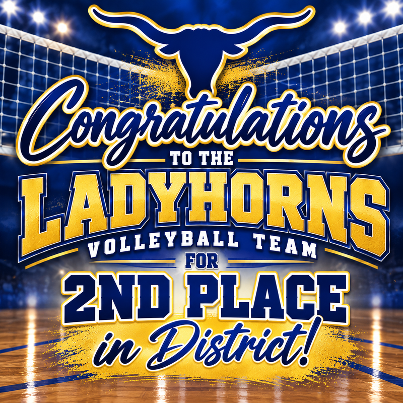 Congratulations to Ladyhorns Volleyball for earning 2nd Place in District! 🏐💙 Thumbnail Image