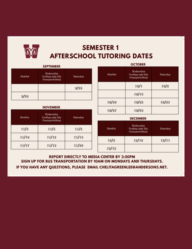 tutoring afternoon dates for 1st semester