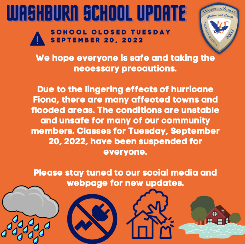 School Closed Monday September 19 and Tuesday September 20 Due to Hurricane Fiona Featured Photo