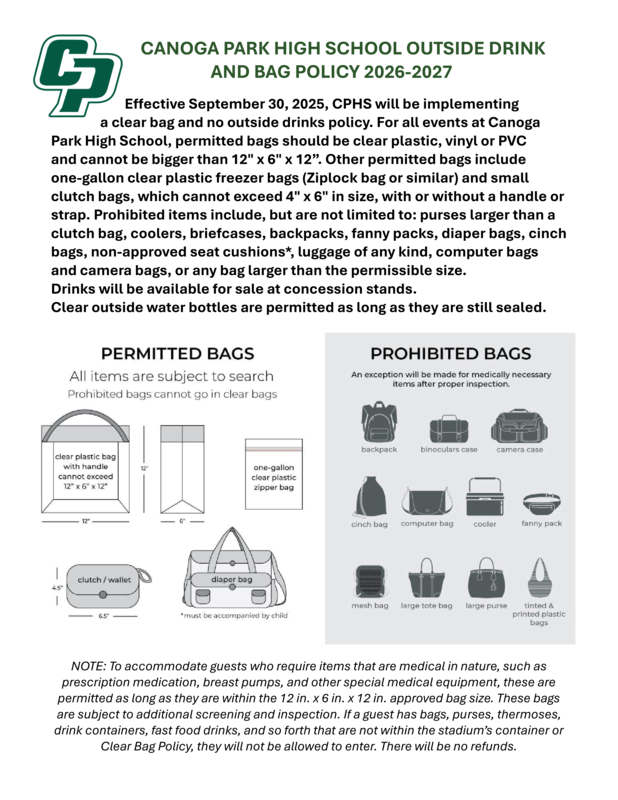 Bag and drink policy for Canoga Park High School