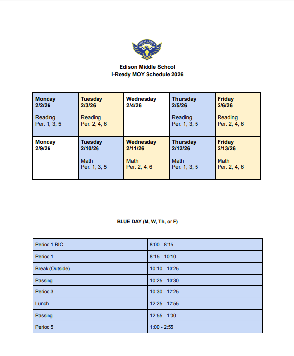 Edison Middle School i-Ready MOY Schedule 202 Featured Photo