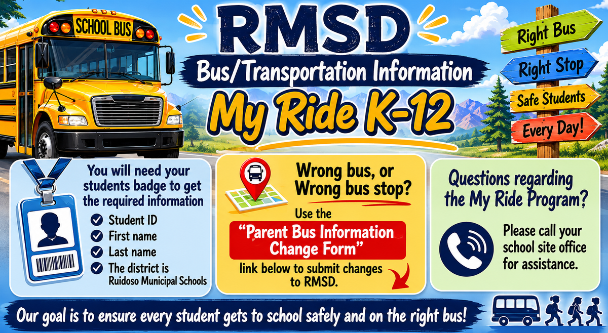 School bus transportation information with contact details and app links.
