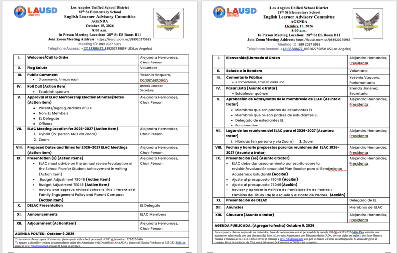 ELAC Agenda