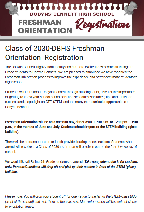 Freshmen Orientation sign up form