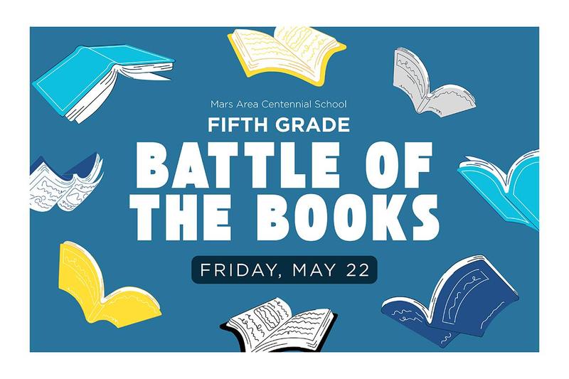 Poster for Battle of the Books event featuring colorful book illustrations.