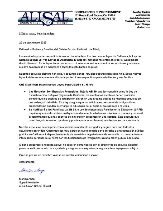 California Schools Safe Heaven Act Spanish