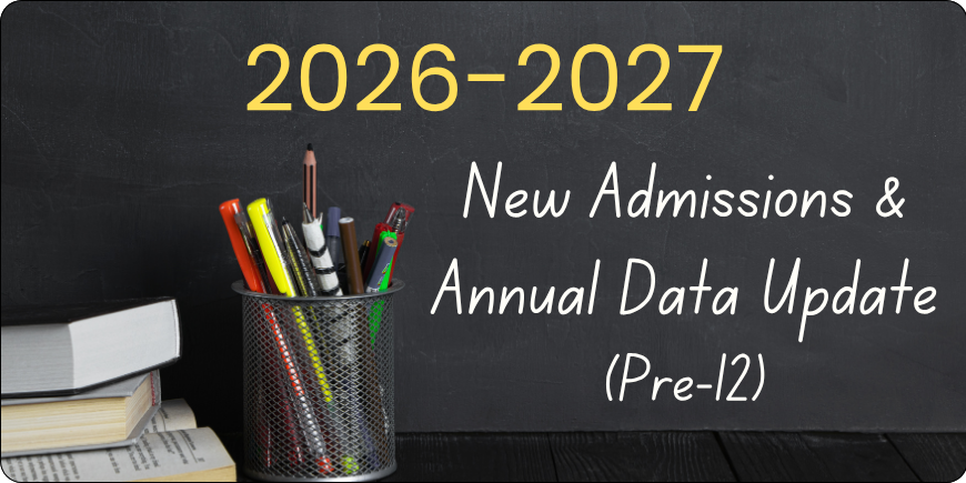 Blackboard background and a pencil holder with text indicating New Admissions & Annual Data Update