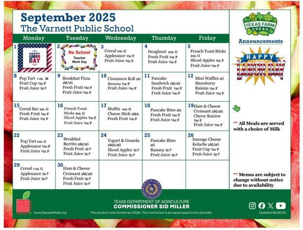 September Breakfast Menu