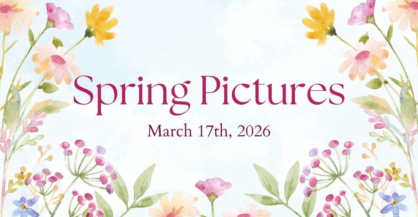 Colorful floral design with the text 'Spring Pictures March 17th, 2026'.