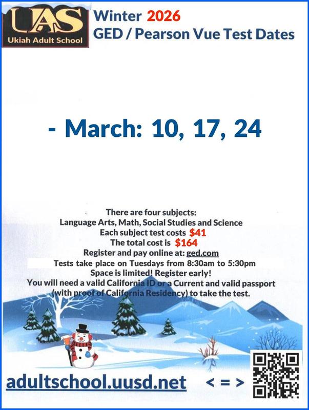 March 2026 GED / Pearson Vue test Dates poster.