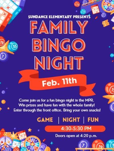 Family Bingo Night on Wednesday, February 11 from 4:30-5:30