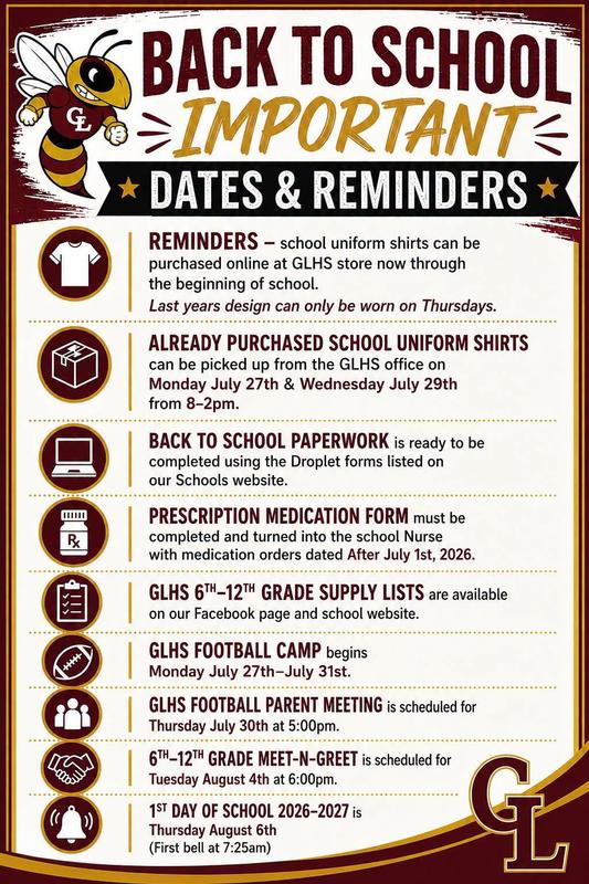 Back to School Important Information