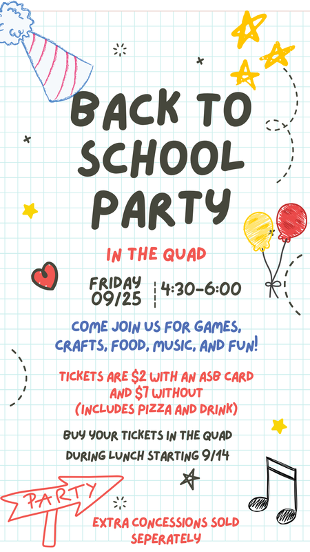 Back to School Party 9/25, 4:30-6:00pm
