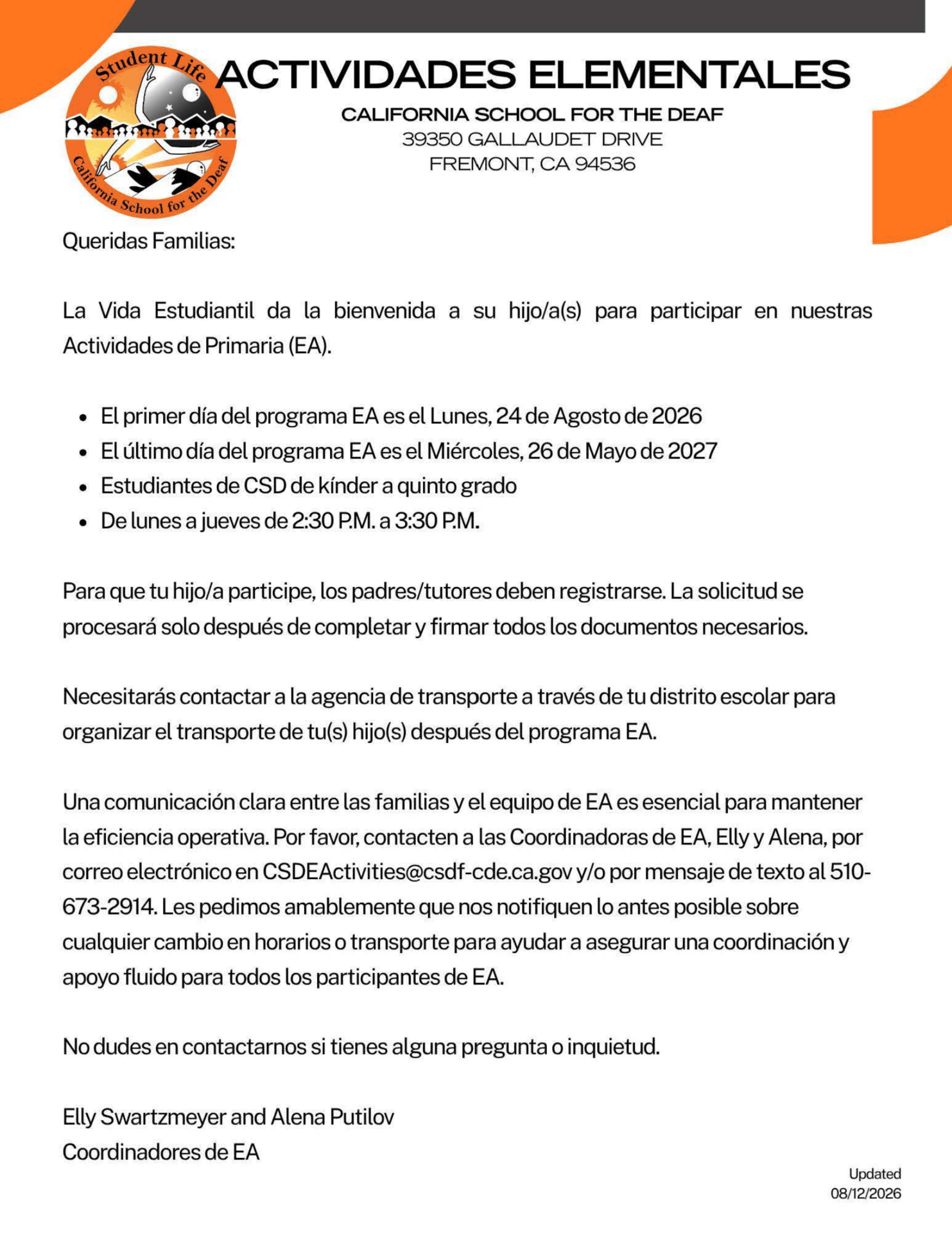 letter to families - Spanish