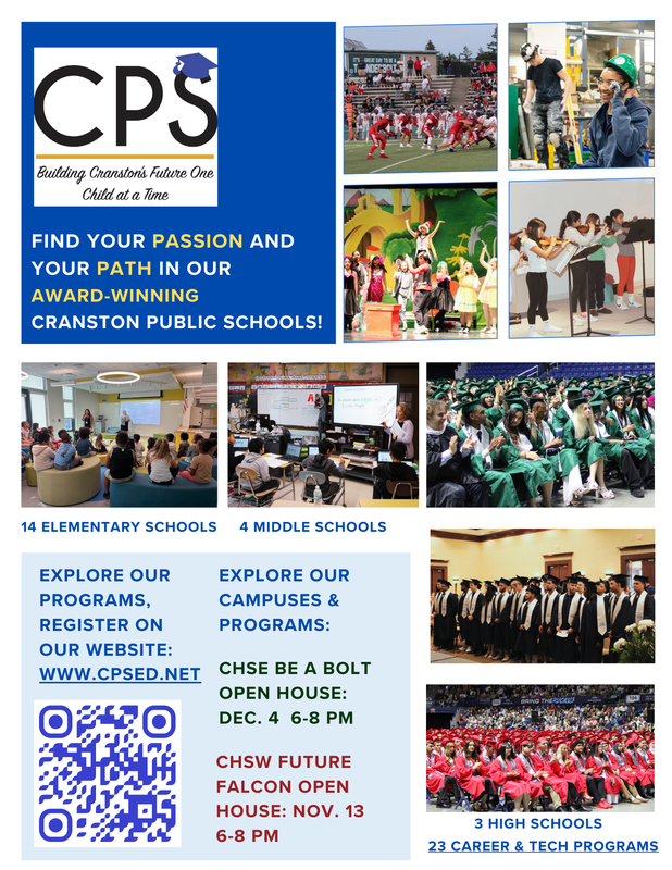 Graphic showing open house dates and school photos