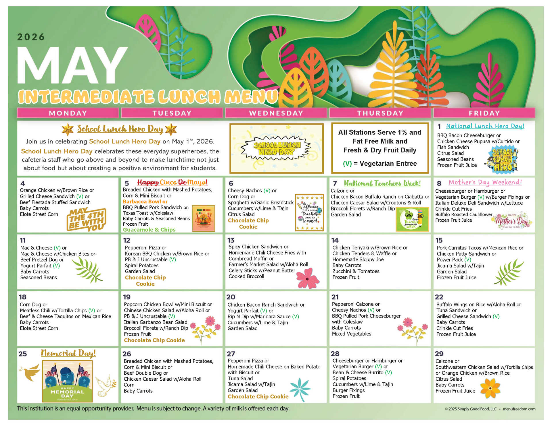 Intermediate Lunch Menu (click to view)
