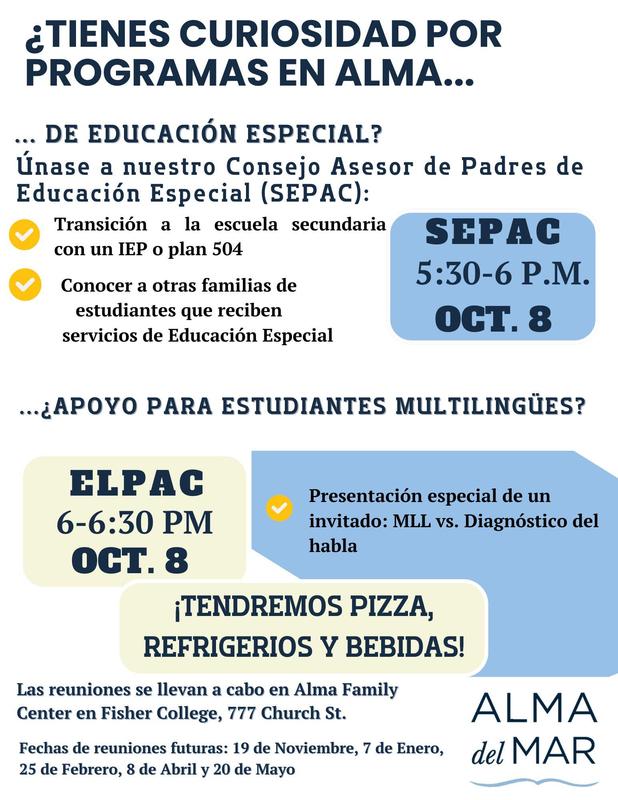 SEPAC & ELPAC meetings on October 8