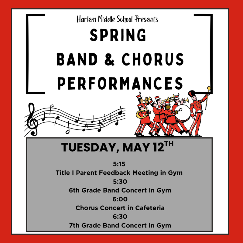 spring Title I Parent Feedback meeting and Spring Band and Chorus concert times