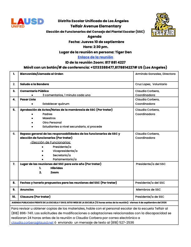 Elección de Funcionarios del Consejo del Plantel Escolar
