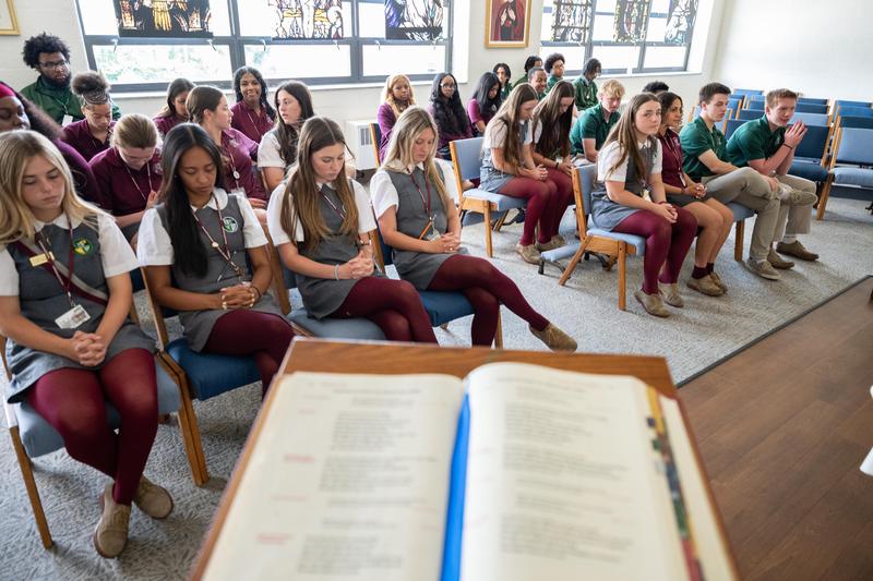 students in chapel