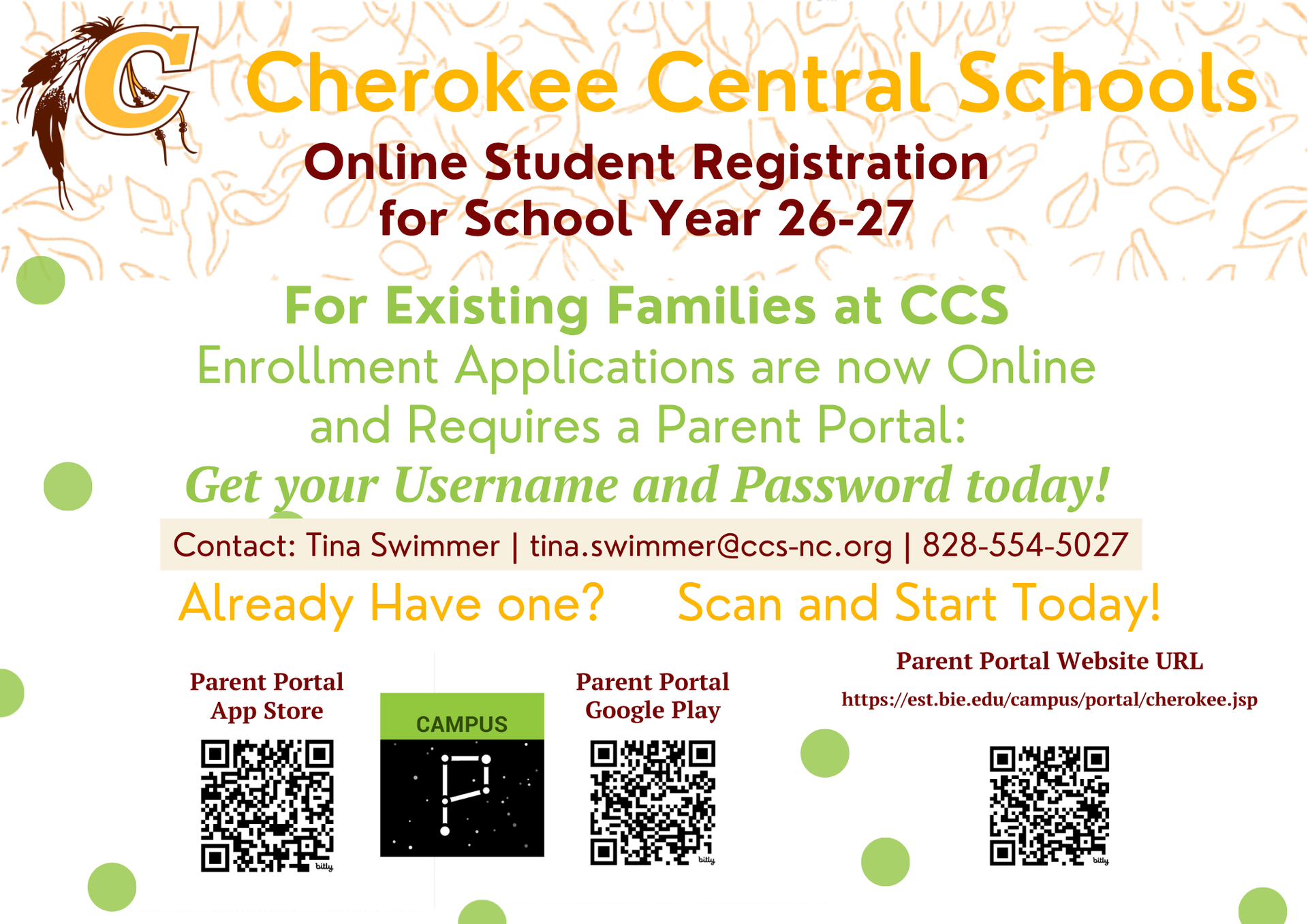 Flyer providing a link and QR codes for Online Registration